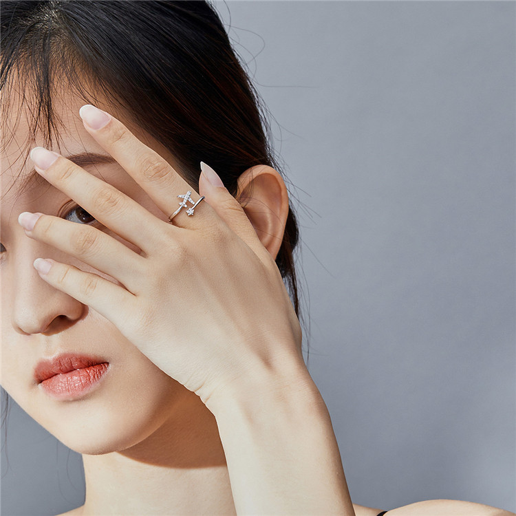 Fashion Jewelry Rings 925 Sterling Silver Rings Adjustable Open Rings Airplane Plane With Cubic Zircons 