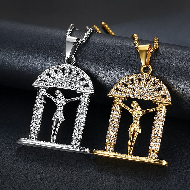 Wholesale Fashion Stainless Steel Pendant Jewelry Crystal Rhinestone Necklace Devil's Eye Pendant Hiphop For Men 