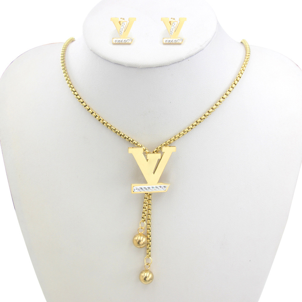 Acero Inoxidable De Joyas Inspired 18k Gold Plated Famous Brand Necklace Earrings Stainless Steel Jewelry Set For Women 