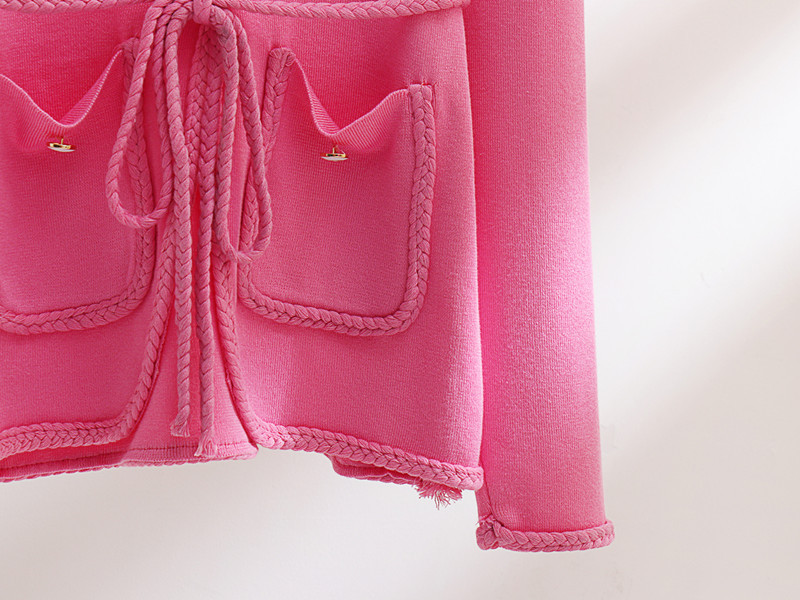 Ns Fashion Women's Clothing Casual Woven Belt Solid Color Coat Wool Knitted Sweater Suit