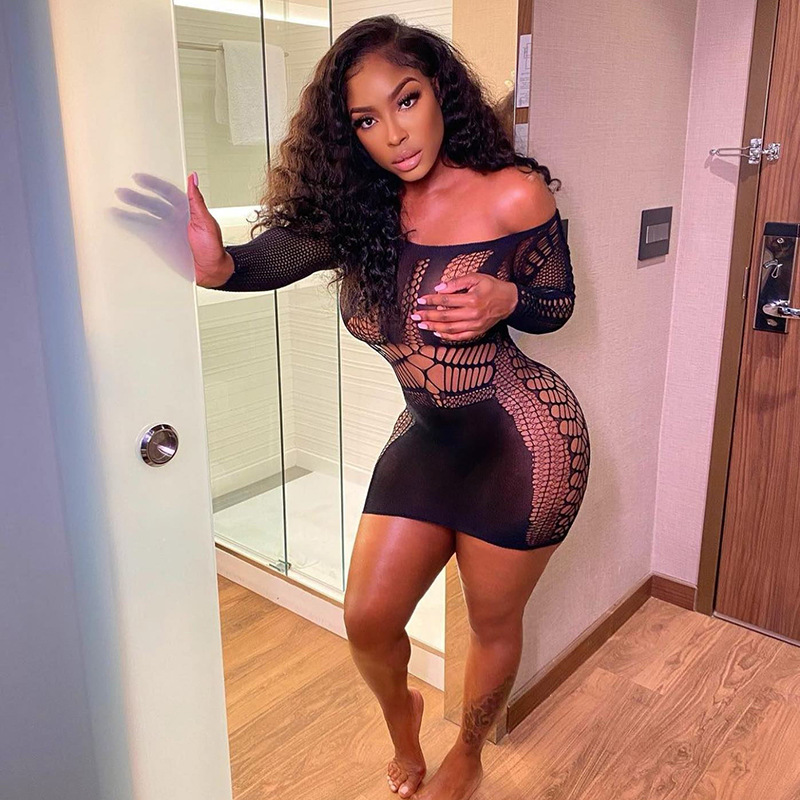 Summer Fashion Sexy Mesh See Through Mini Short Dress Long Sleeves Bodycon Party Dresses For Women