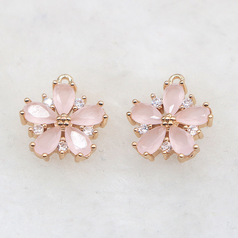Hot Sale Flower Rack Plating Brass Cubic Zirconia 5-petal Charm Pendants For Diy Jewelry Making Accessories 