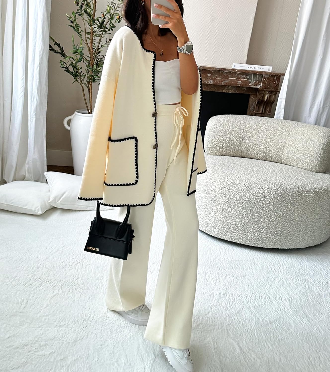 Wholesale Oversizde Chic Ladies Designer 2 Piece Set For Office Women's Jacket And Pants Set Elegant Spliced Spring Clothing