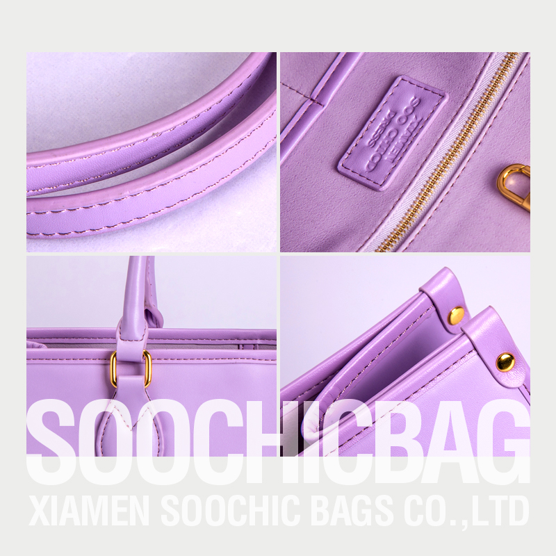 Oem Custom Logo Luxury Embossed Violet Square Leather Tote Bags For Women Purses 