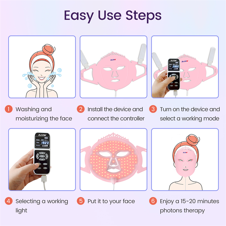 Zjzk Beauty 2024 2022 Tik Tok Beauty Products Therapy Face Mask Facial Skin Care Machine Photon 7 Light Colors For Home Use 