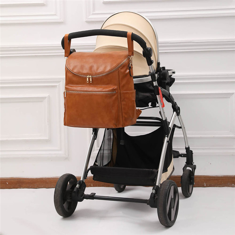 Brown Pu Style Diaper Bag With Changing Station For Baby Diaper Backpack