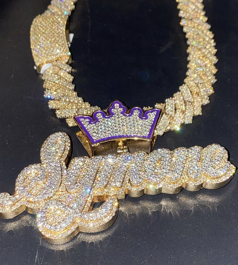 Hot Sale Vvs Moissanite Iced Out King Crown Letter Initial Name Jewelry Personalized Moissanite Custom Logo Pendants 