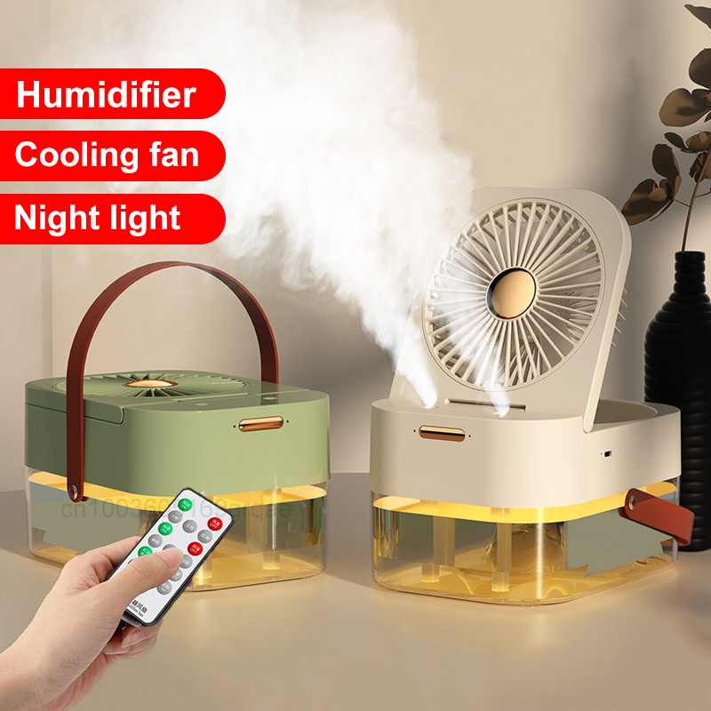 Summer Home Appliance Desktop Fan With Night Light 4000mah 2.5l Dual Spray Humidifying Fan 3 Speeds Water Mist Fans 