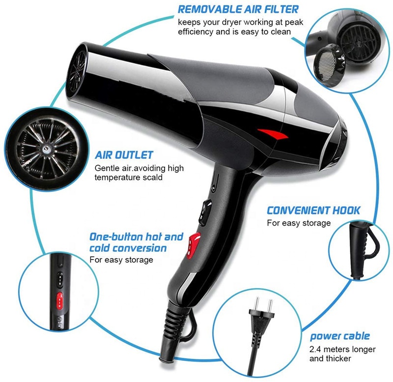 New Style Salon Hair Dryer Negative Ions High Quality Household Hair Dryer Home Appliances Anti-static Blow Dryer 