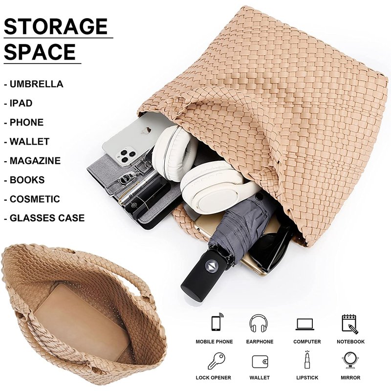 Woven Bag For Women Vegan Leather Tote Bag Large Summer Beach Travel Handbag And Purse Handmade Shoulder Bag 