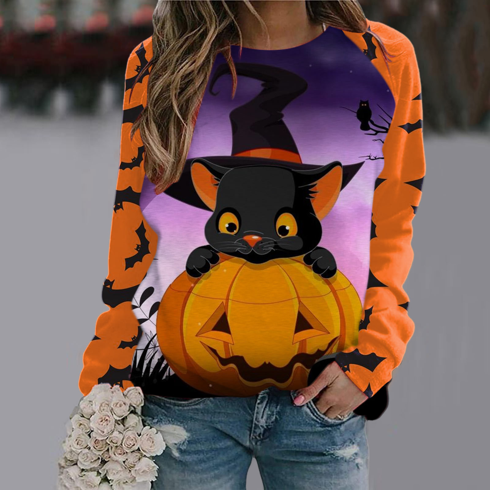 Halloween T Shirt Women Fashion T-shirt Long Sleeve Tops Tees Halloween Tshirt Women's Clothing Horror Tshirt Pumpkin