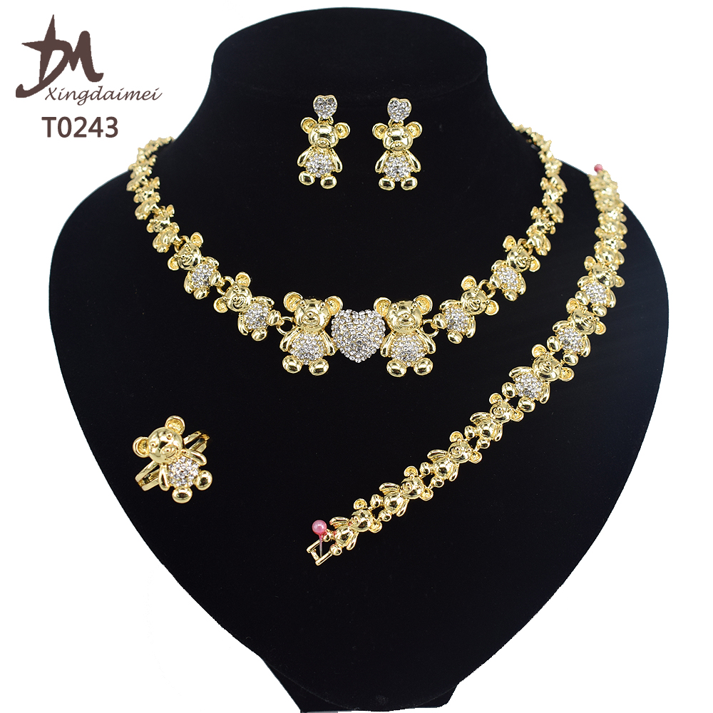 T0243 Women Jewelry Set 18k Gold-plated Double Teddy Bear Jewelry Set 