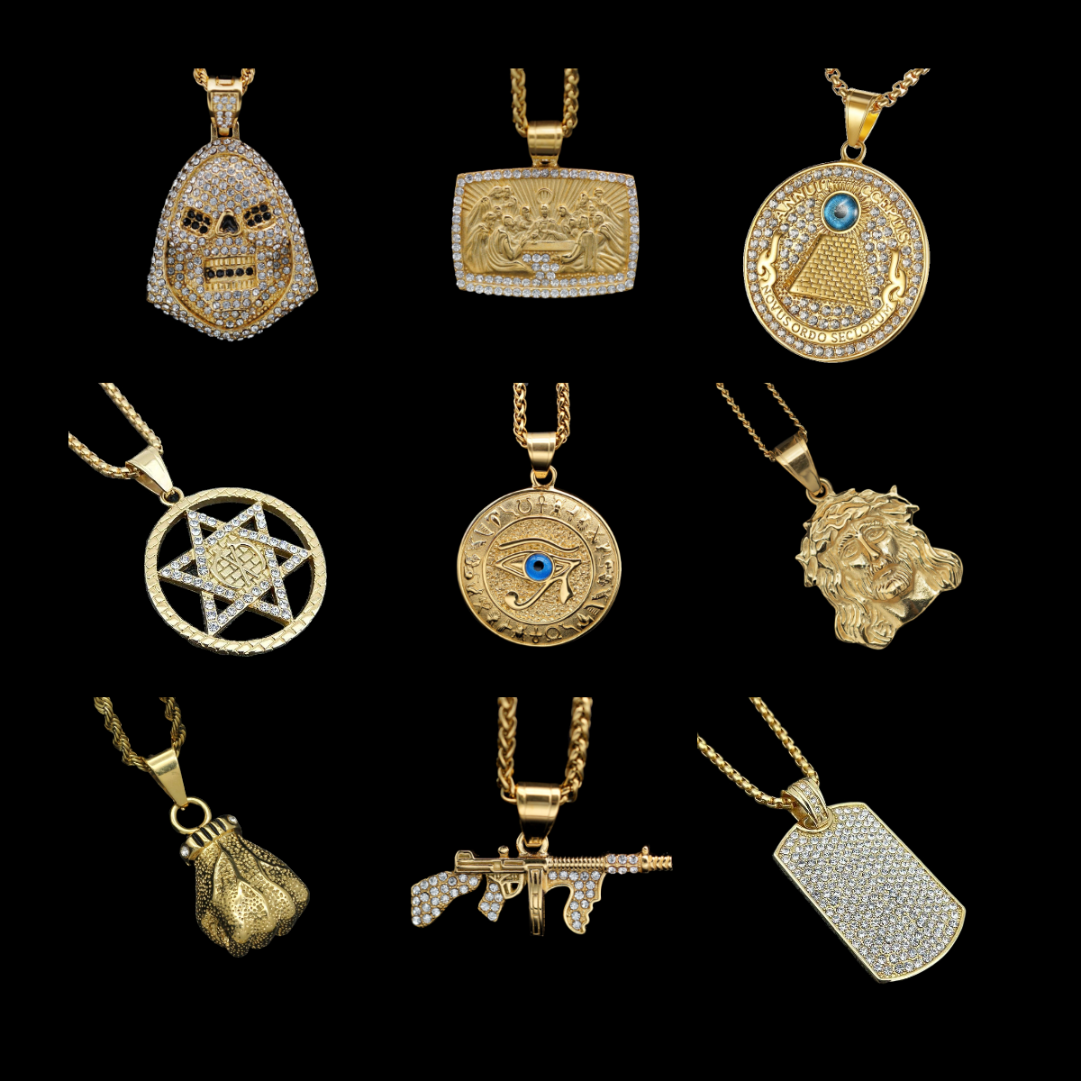 Wholesale Fashion Stainless Steel Pendant Jewelry Crystal Rhinestone Necklace Devil's Eye Pendant Hiphop For Men 