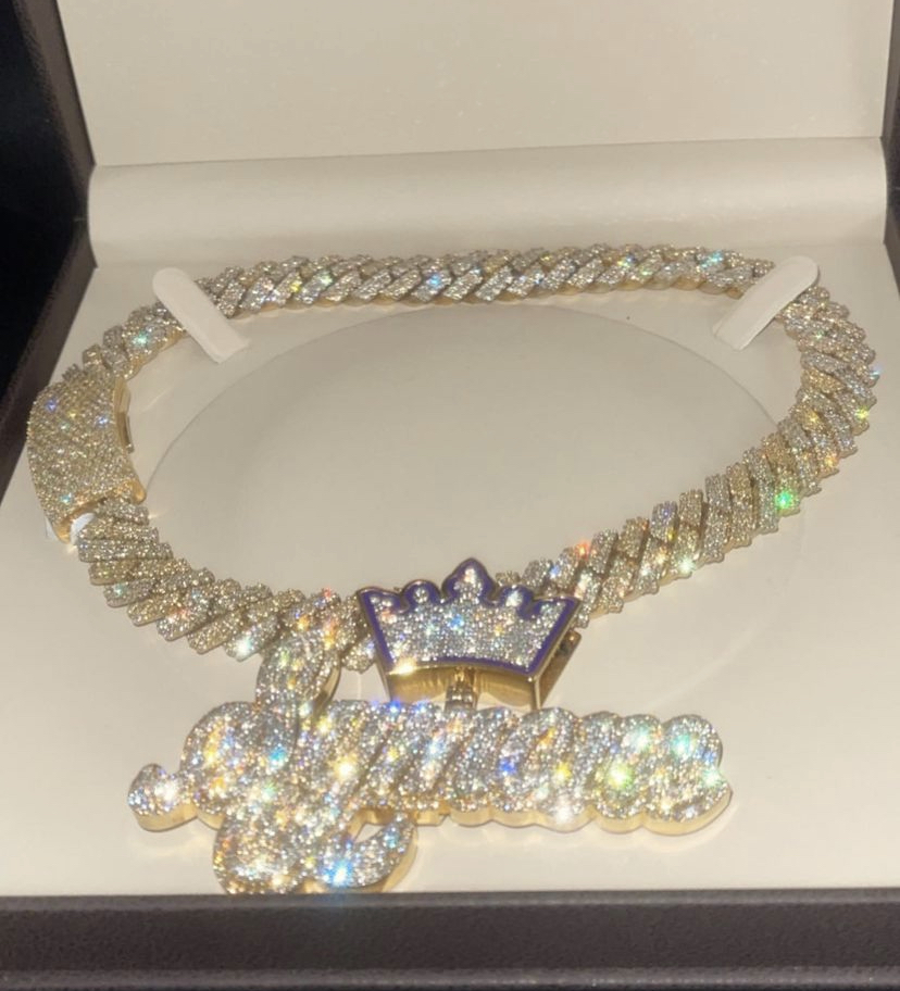 Hot Sale Vvs Moissanite Iced Out King Crown Letter Initial Name Jewelry Personalized Moissanite Custom Logo Pendants 