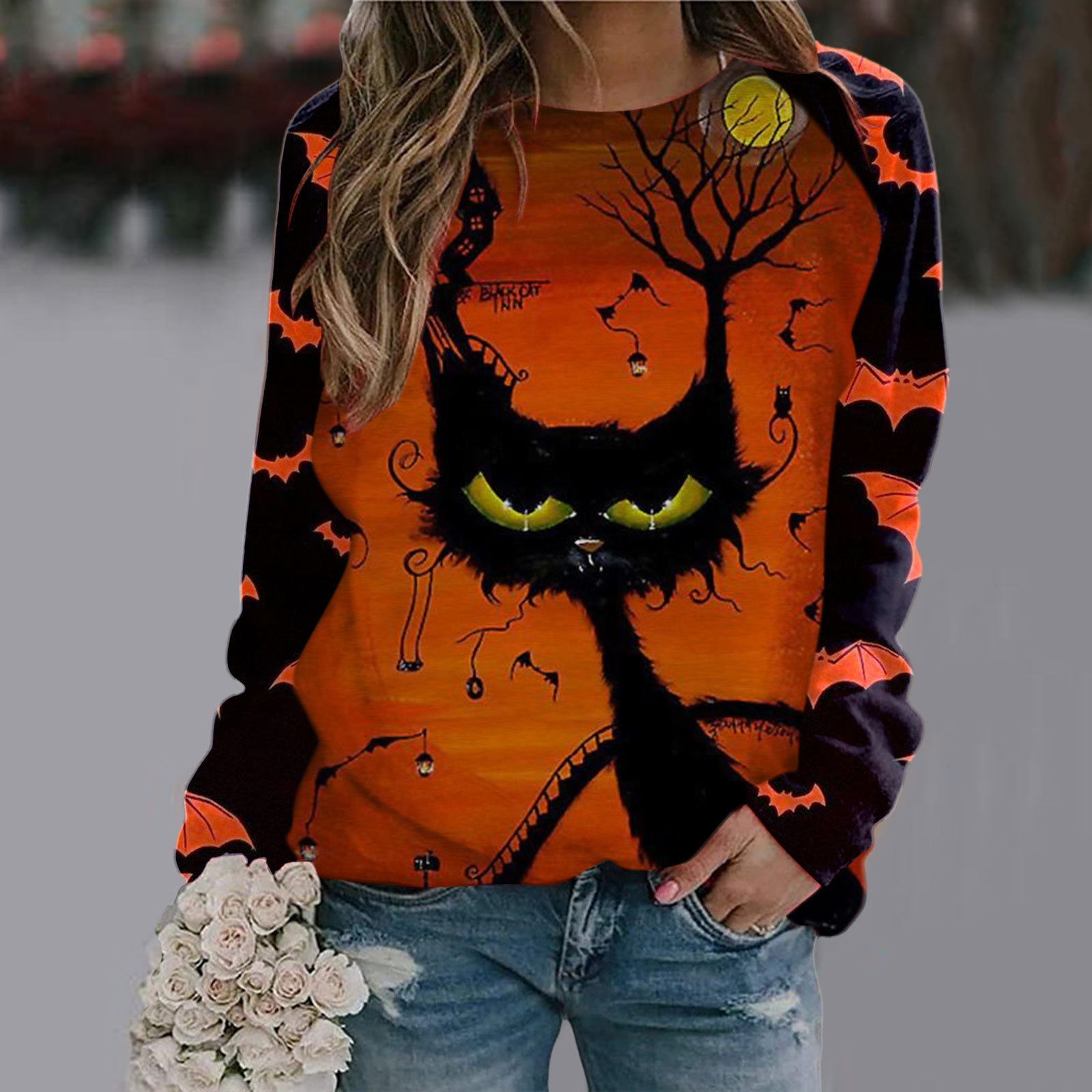 Halloween T Shirt Women Fashion T-shirt Long Sleeve Tops Tees Halloween Tshirt Women's Clothing Horror Tshirt Pumpkin