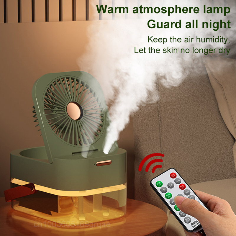Summer Home Appliance Desktop Fan With Night Light 4000mah 2.5l Dual Spray Humidifying Fan 3 Speeds Water Mist Fans 