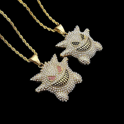 Wholesale Fashion Stainless Steel Pendant Jewelry Crystal Rhinestone Necklace Devil's Eye Pendant Hiphop For Men 