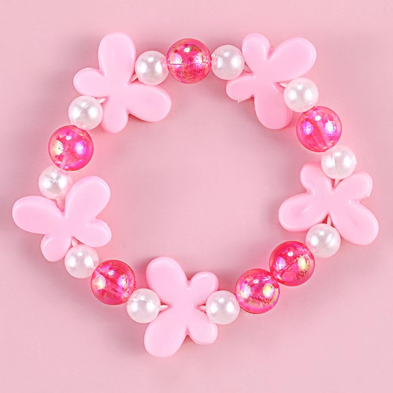 Factory Wholesale Fashion Cute Children's Jewelry Princess Pearl Beads Bracelet With Flowers 15cm Pink Baby Girl Bracelet 