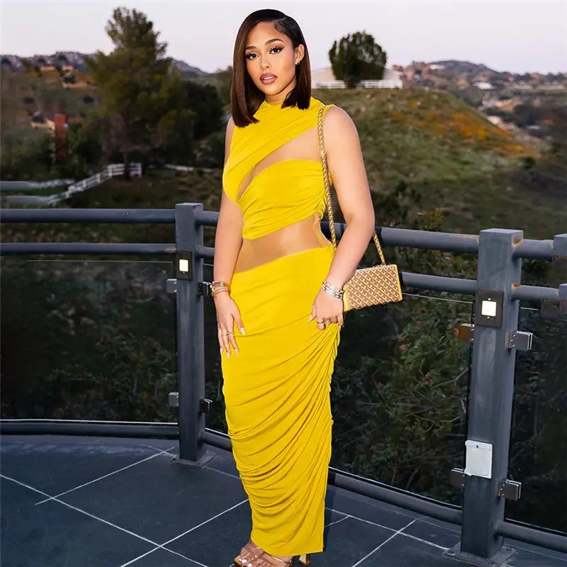 2023 Summer Women's Clothing New Fashion Mesh Stitching Sexy Hot Girl Pleated Slim Dress