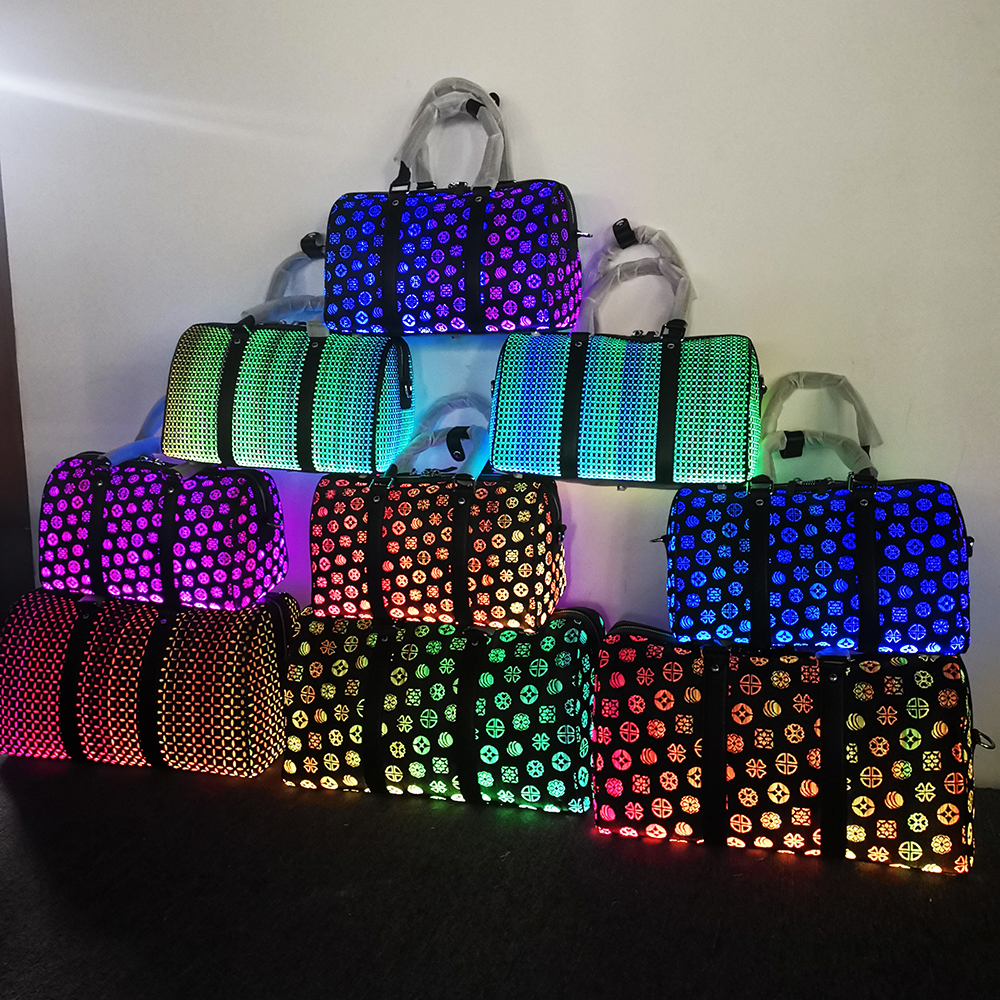 Led Light Sling Bag Pack - Geometric Fiber Optic Jacquard Fabric Led Tote Travel Bag Manufacturer - Luminous Shoulder Side Bag 