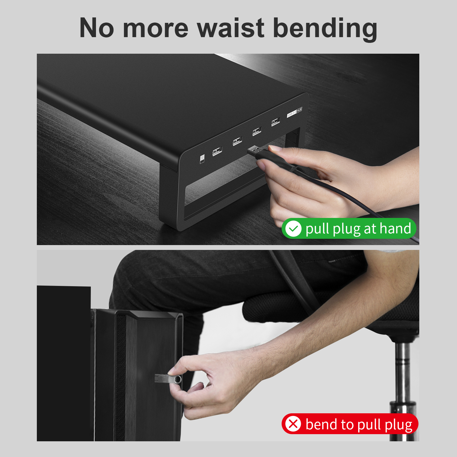 Vaydeer Computer Stand Metal Display Stand Riser With Usb Hub Ports Ergonomic Monitor Stand 