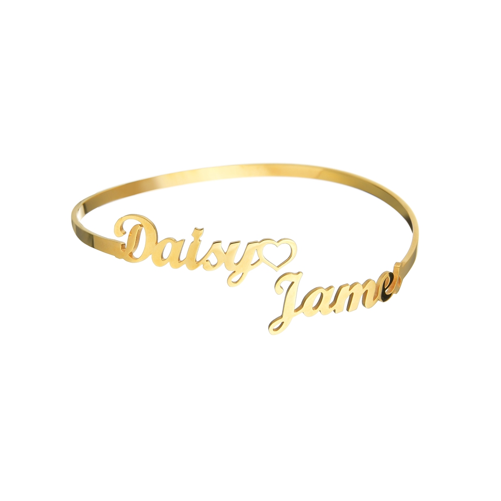 Custom Double Names Bangle And Ring Personalized Stainless Steel Open Heart Bracelet Bangle Couple Women Jewelry Set F 