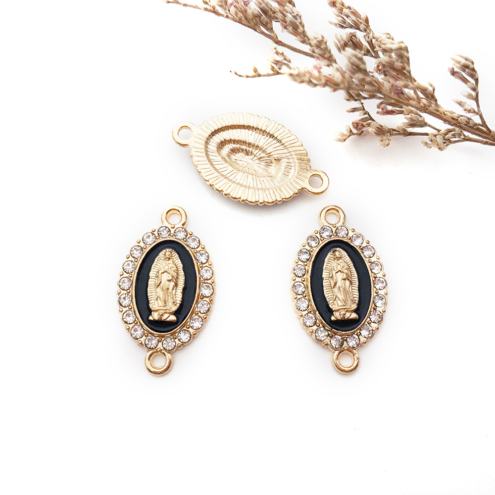Inlay Rhinestones Our Lady Link Miraculous Medal Charms Alloy Enamel Virgin Mary Charms For Diy Necklace Earrings Jewelry Making 