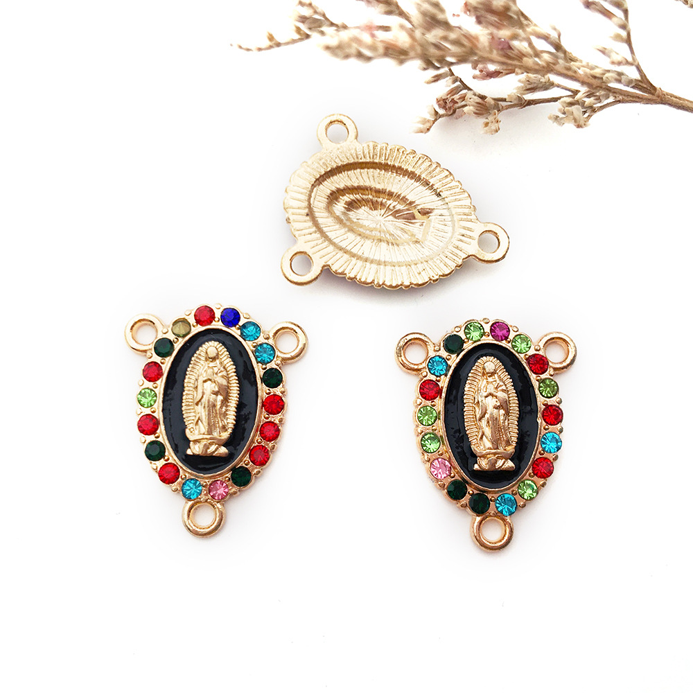 Inlay Rhinestones Our Lady Link Miraculous Medal Charms Alloy Enamel Virgin Mary Charms For Diy Necklace Earrings Jewelry Making 