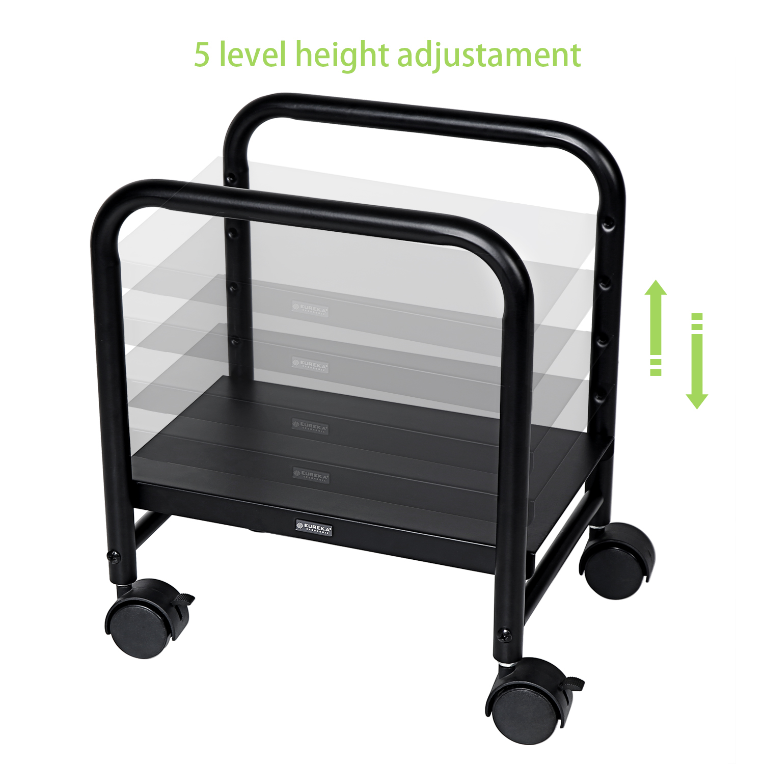 Computer Desk Accessories Black Height Adjustable Easy Storage Computer Cpu Support Roller Cart 