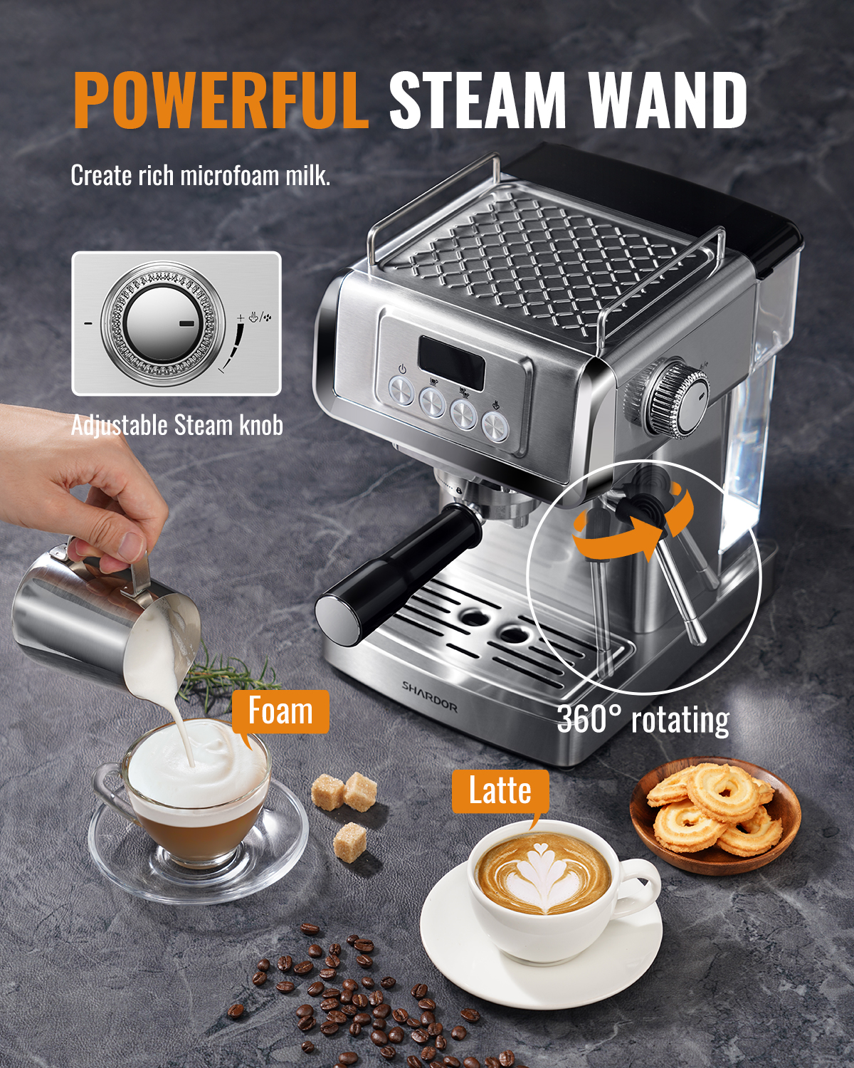 Shardor 20 Bar Espresso Coffee Machines Latte &amp; Cappuccino Maker Home Stainless Steel Turkish Other Coffee Maker Machine 