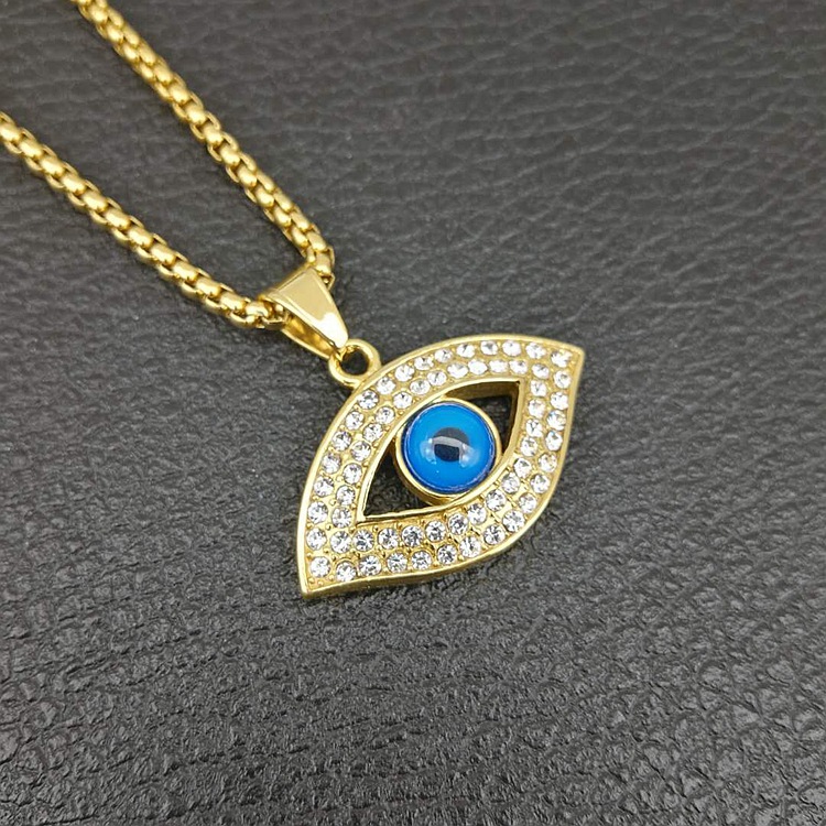 Wholesale Fashion Stainless Steel Pendant Jewelry Crystal Rhinestone Necklace Devil's Eye Pendant Hiphop For Men 