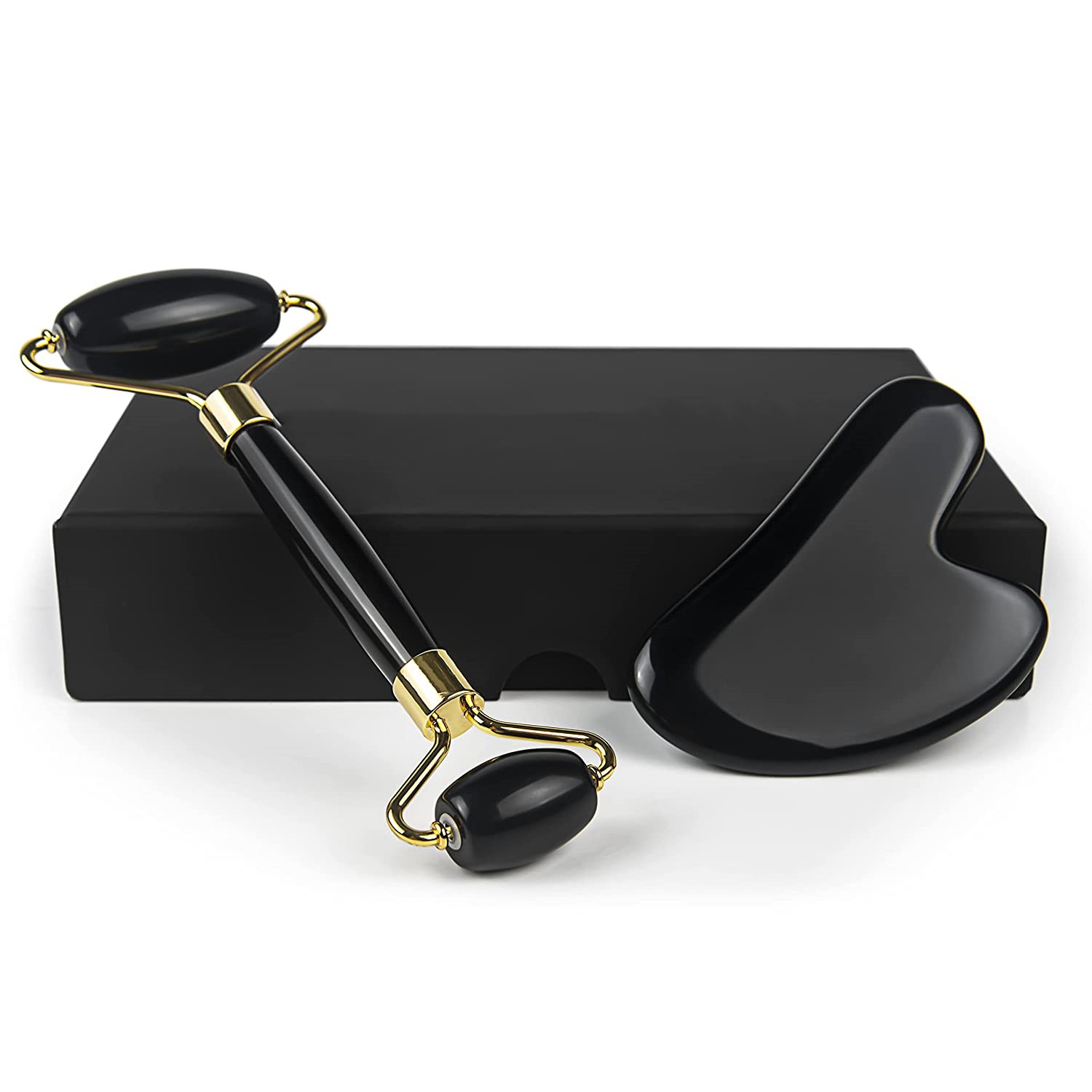 Hot Sales Skin Care Black Obsidian Face Roller Custom 100% Natural Beauty Products Facial Massager Set Jade Roller 