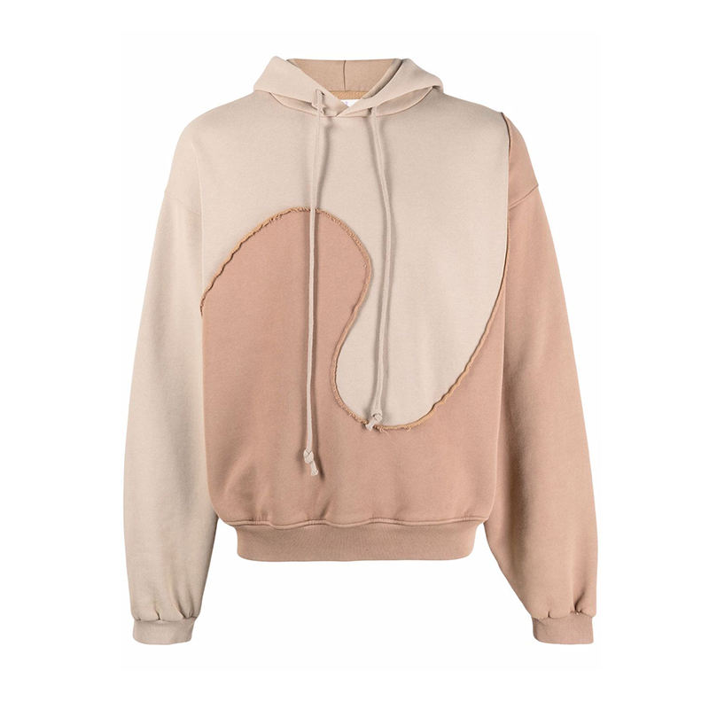 Oem Custom Made High Fashion Swirl Panel Contrasting Color French Terry Hoodie Men Unisex Cotton Sweatshirts Two Tone Hoodie 