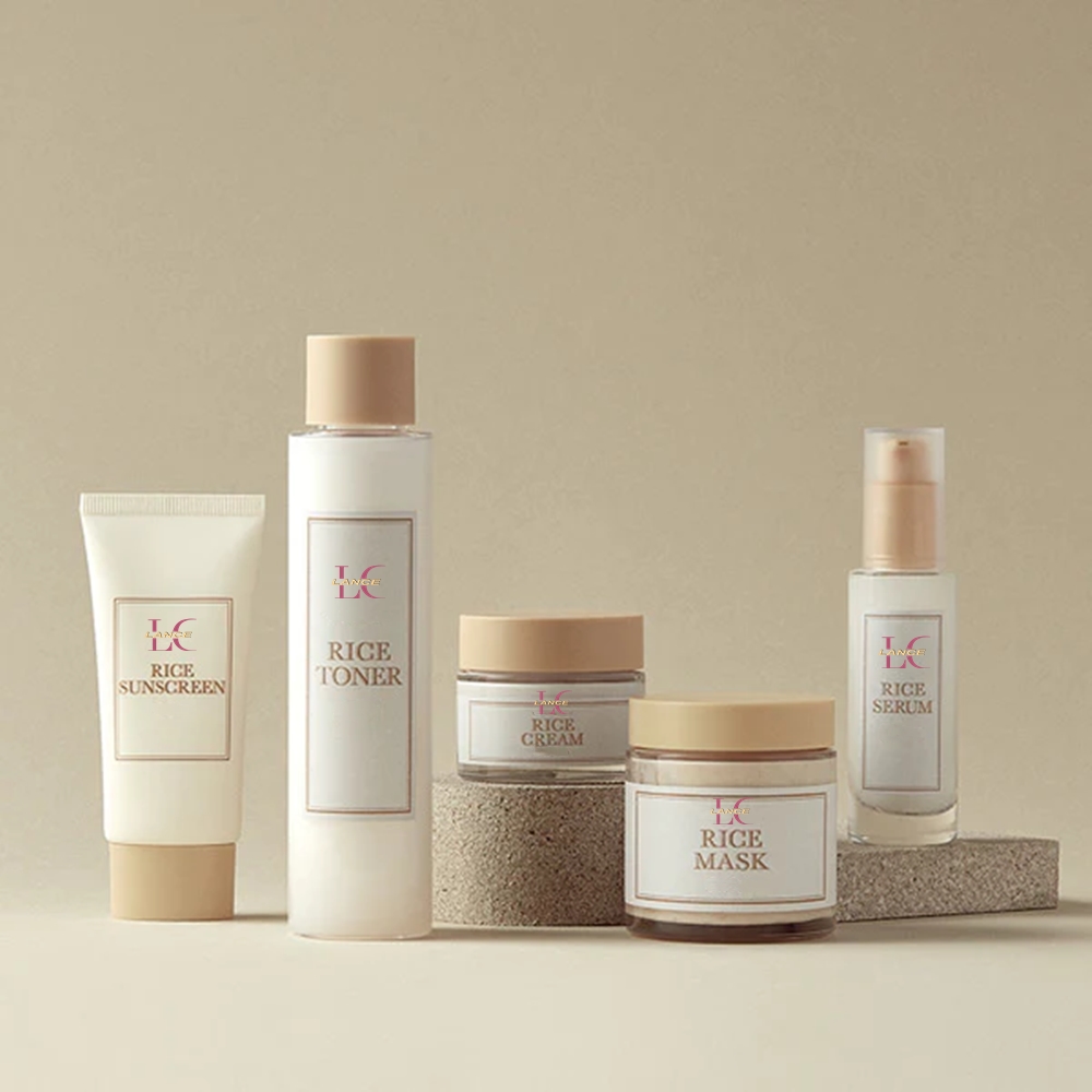 Korean Skin Care Products Private Label Vegan Organic Natural Rice Cream Skin Care Set Hydration Rice Extract Serum 