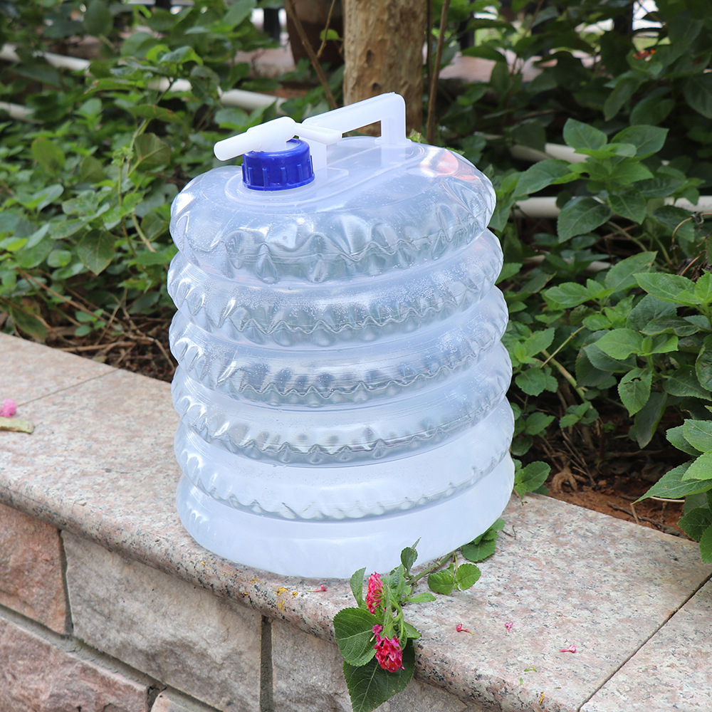 Outdoor Telescopic Plastic Bucket 5l-15l Portable Camping Car Nail Self Contained Faucet Folding Water Bag Pe 