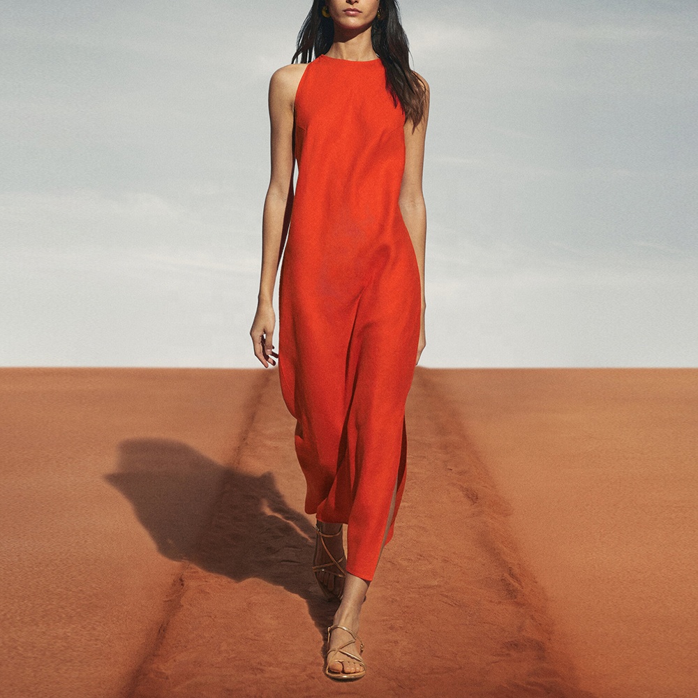 Linen Dress Beach Custom Casual Summer Sleeveless Shirt Maxl Women's 100% Cotton High Quality Dresses Linen Dress For Women