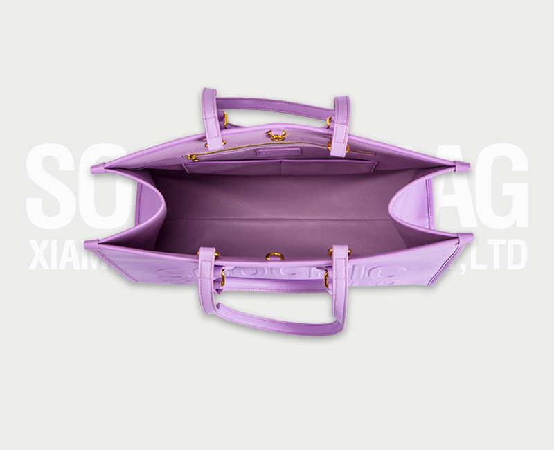 Oem Custom Logo Luxury Embossed Violet Square Leather Tote Bags For Women Purses 