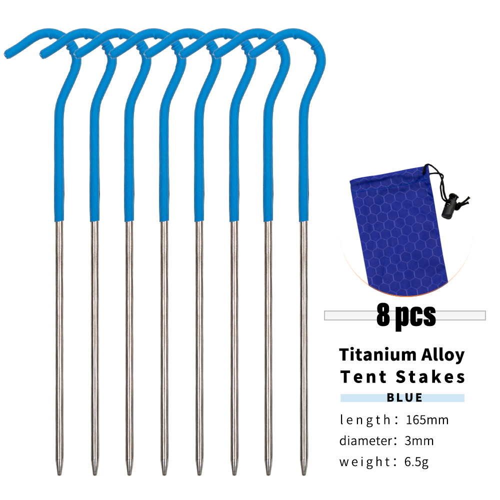 Tito Titanium Tent Peg Stakes With Hook Outdoor Camping Titanium Alloy High Strength Tent Pegs Nails 
