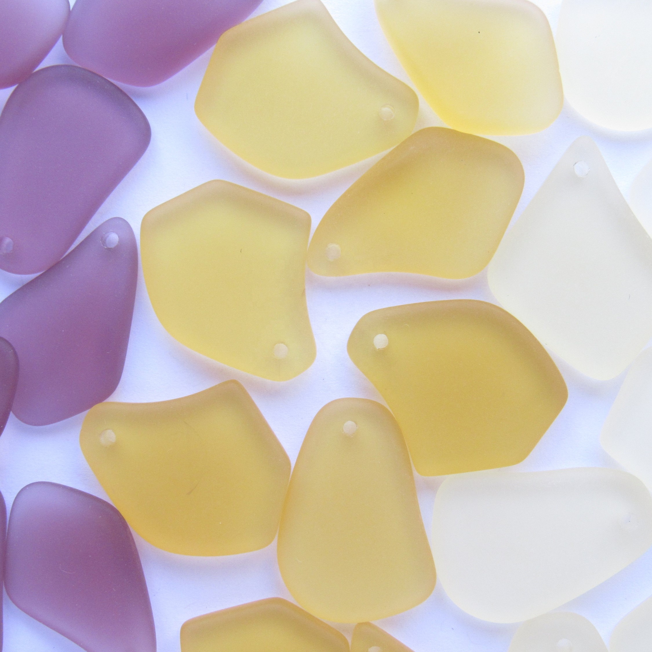 Drilled Matte Frosted Sea Glass Beads Pebble Beach For Jewelry Making Blue Cobalt Aqua Purple Blue Mix 