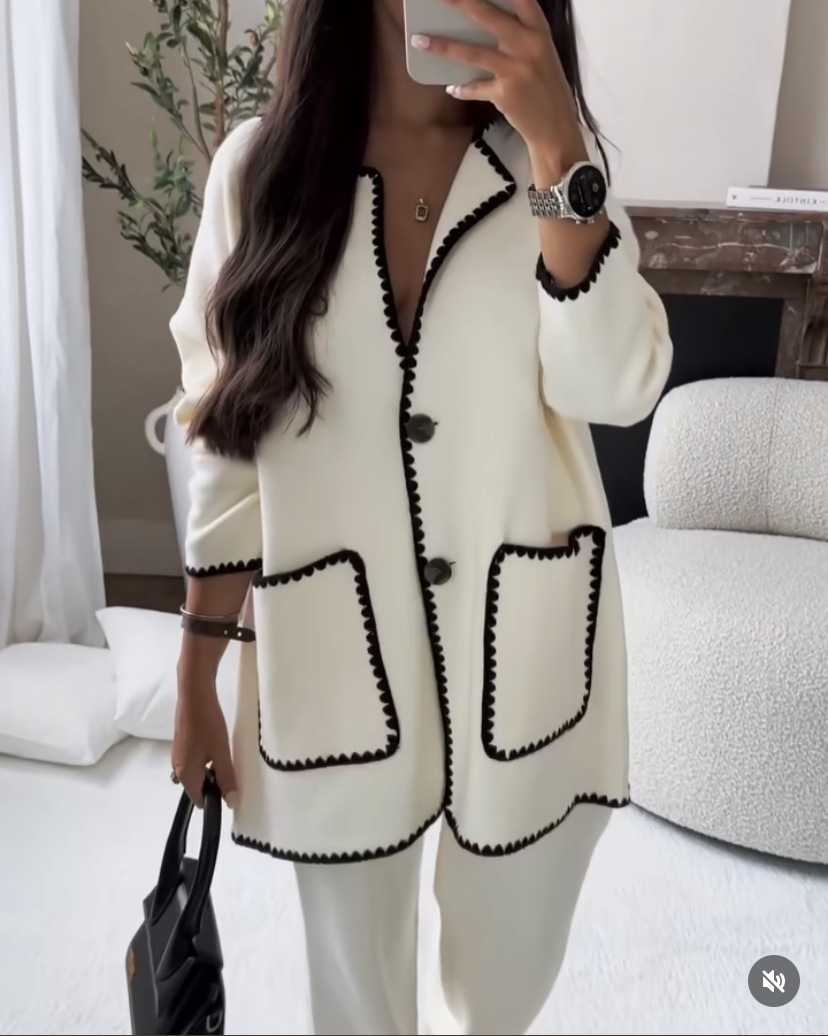 Wholesale Oversizde Chic Ladies Designer 2 Piece Set For Office Women's Jacket And Pants Set Elegant Spliced Spring Clothing