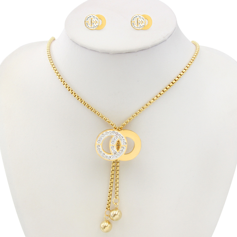 Acero Inoxidable De Joyas Inspired 18k Gold Plated Famous Brand Necklace Earrings Stainless Steel Jewelry Set For Women 