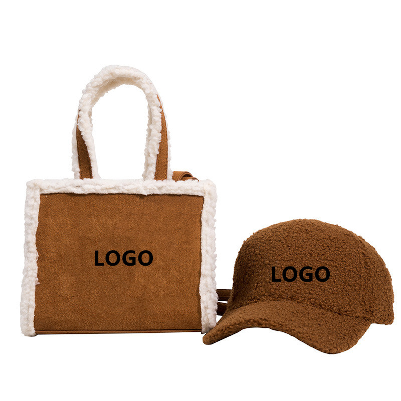 Custom Logo Trending Fall Bag Hat Set Designer Handbag Brands Women Fur Hand Bags Luxury Suede Tote Bag Ladies Purse