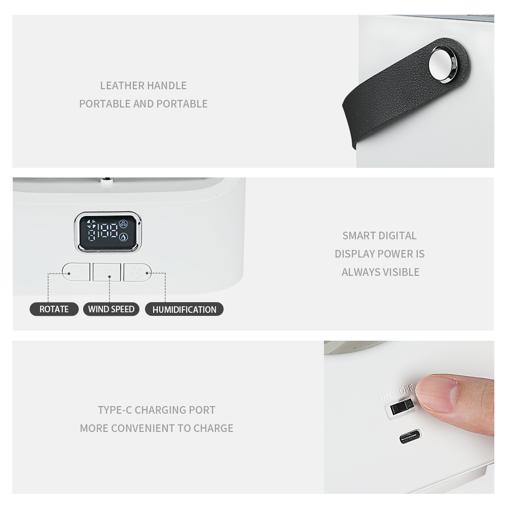 2022 Desktop Fan&amp;humidifier Handle 4000mah Battery Usb Rechargeable Smart Home Appliancespersonal Space Air Cooler 