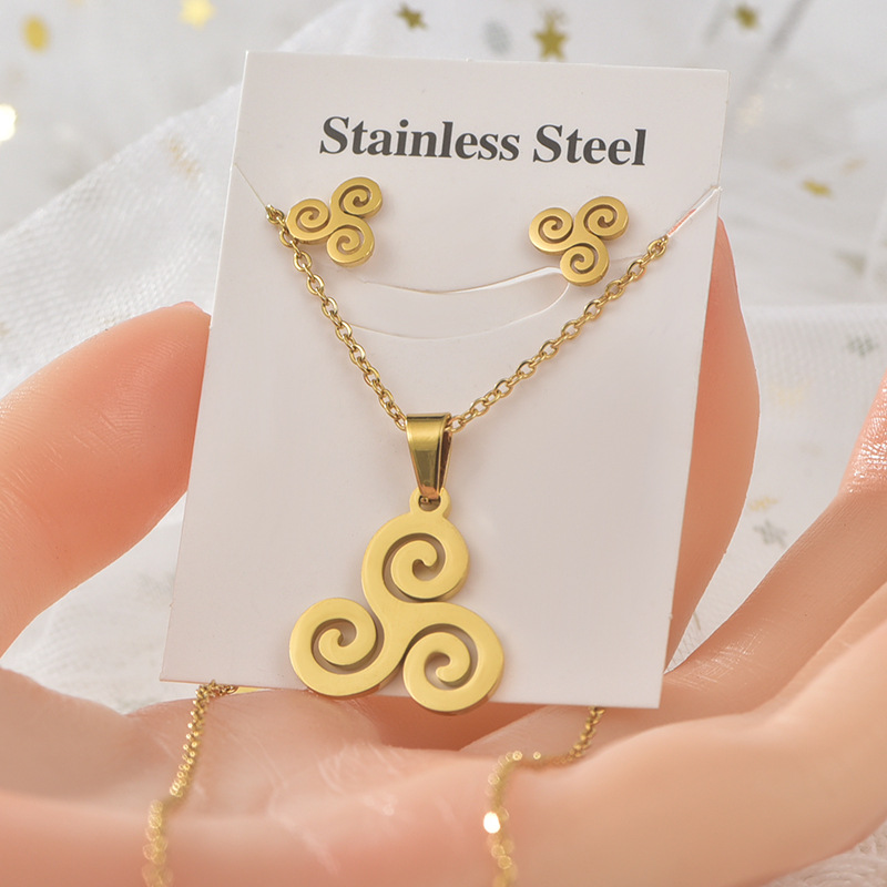 Jewelry Fashion Necklaces For Women Stainless Steel Necklace Earrings Two-piece Set 