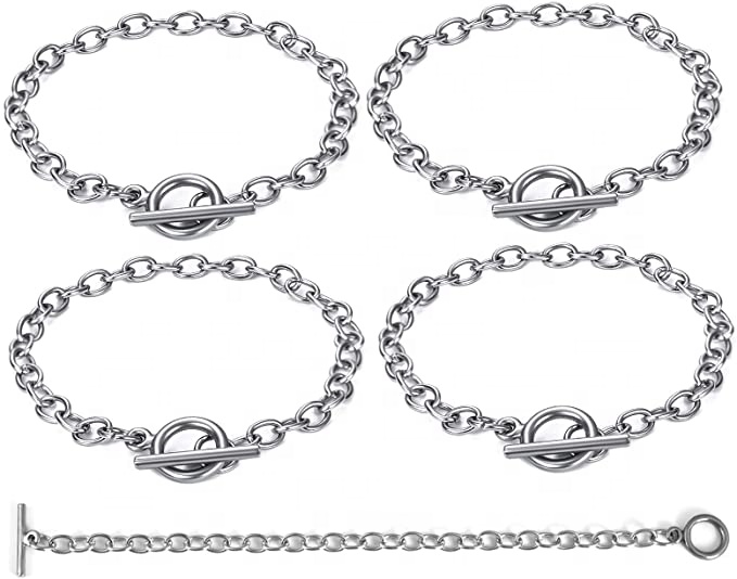 Bracelet Chain Cable Link Chain With Toggle Clasp Jewelry Making Chain Stainless Steel Jewelry Bracelet Big Link Bangle 