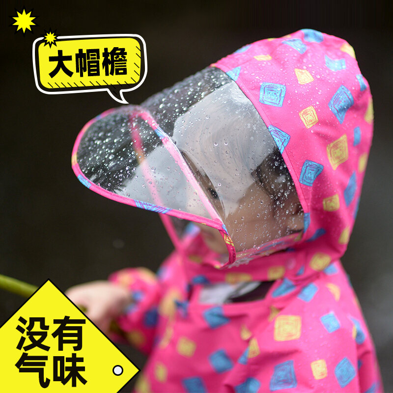 Children's Reflective Raincoat Boys and Girls Waterproof Whole Body Primary School Students Special Transparent One-Piece Rain Cape with Schoolbag
