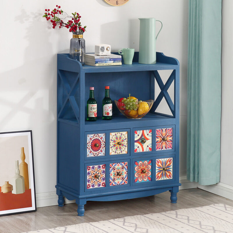 American-Style Solid Wood Sideboard Vintage Painted Chest of Drawers Living Room Locker Multi-Functional Tea Cabinet Wall Storage Cabinet