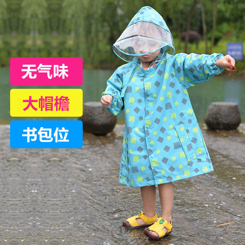 Children's Reflective Raincoat Boys and Girls Waterproof Whole Body Primary School Students Special Transparent One-Piece Rain Cape with Schoolbag