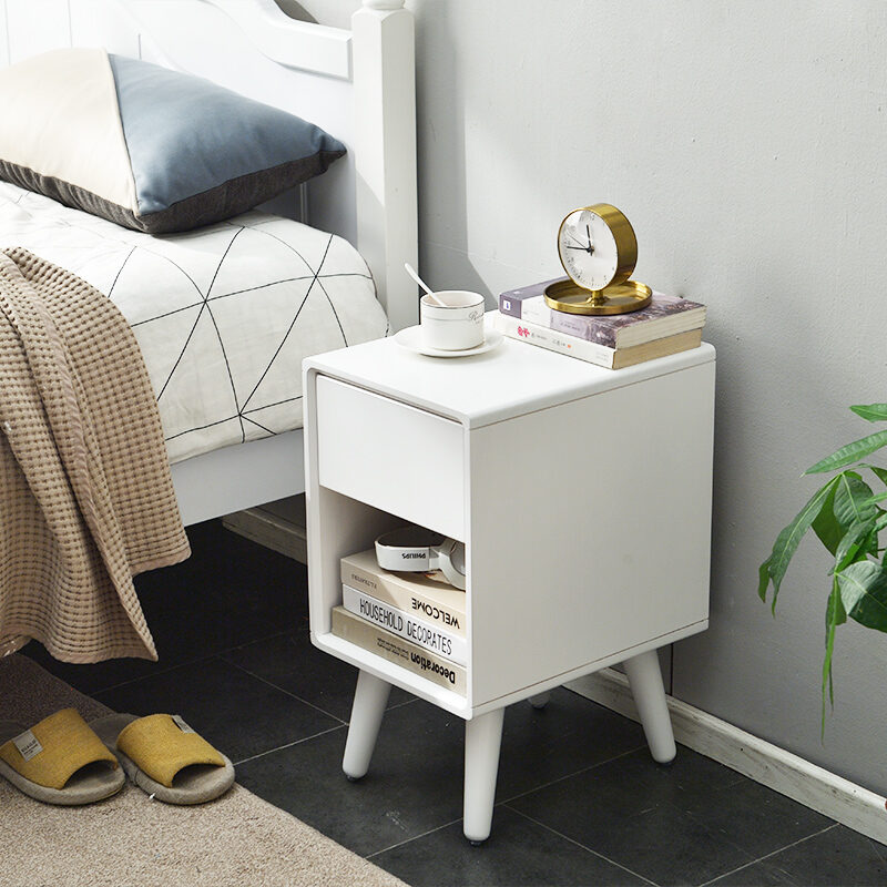 Scandinavian Solid Wood Bedside Cabinet Minimalist Modern Small 30cm White Bedroom Simple Child Storage Storage Bed Side Cabinet