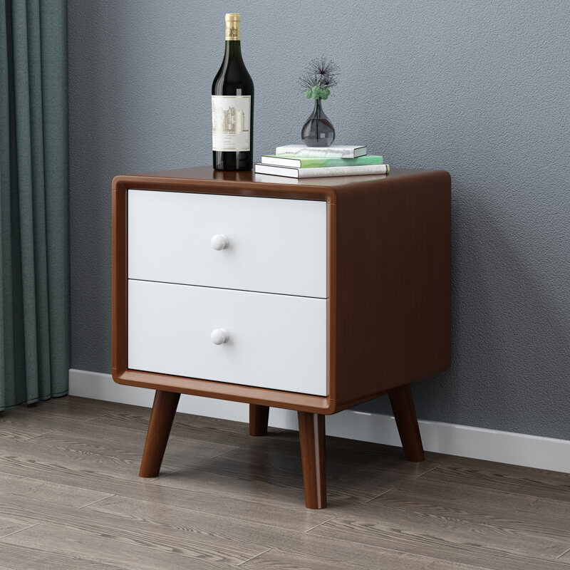 Nordic Solid Wood Bedside Table Simple Modern Complete Simple Bedroom Storage Cabinet Japanese Log Bedside Bucket Cabinet